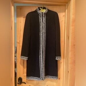 Talbots black wool coat w/ white embroidery